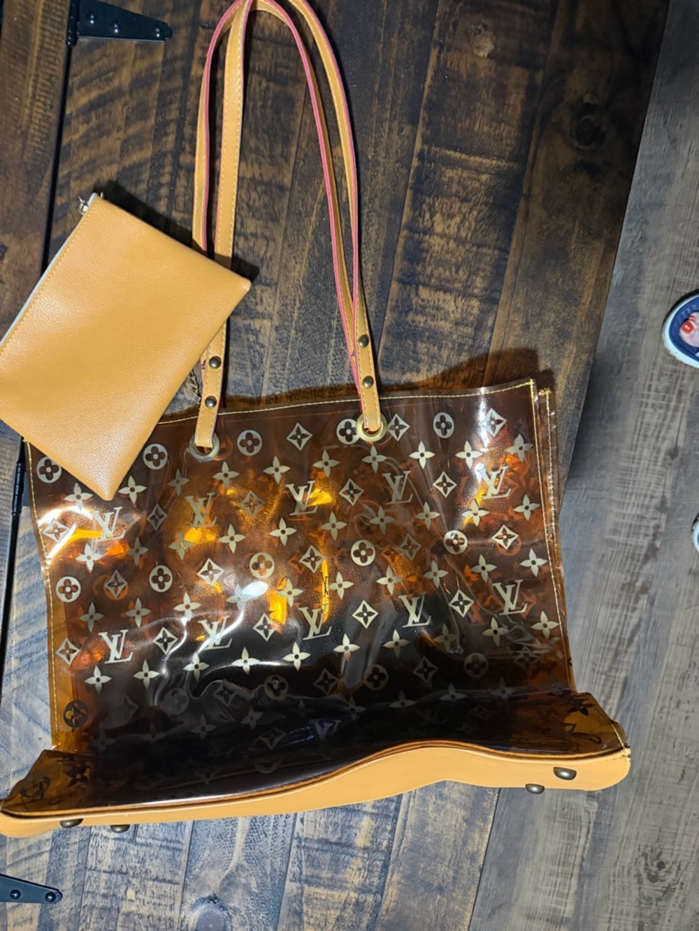 Transparent Brown Tote Bag with Tan Pouch